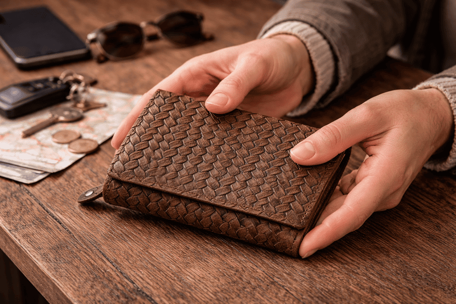 dámska peňaženka na stole mk